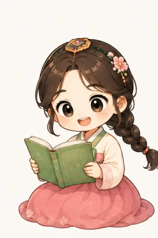 無痛韓語吉祥物:穿韓服讀書的女孩
